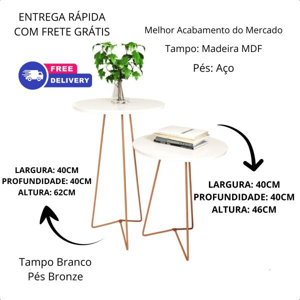 Imagem de Conjunto 2 Mesas Apoio E Lateral Redonda Pés De Ferro Cobre