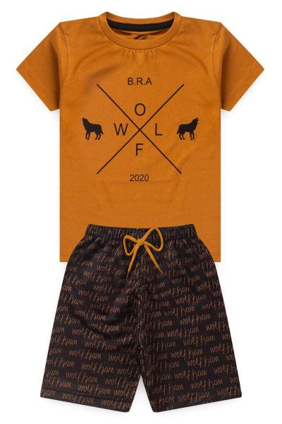 Conjunto 2 Peças Infantil Roupa Menino Verão 2025 Lobo Kangulu Algodão Premium