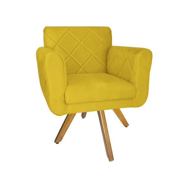 Imagem de Conjunto 2 Poltrona Decorativa Com Base Giratória De Madeira Isabella Corano Amarelo - DL Decor