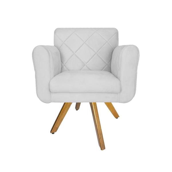 Imagem de Conjunto 2 Poltrona Decorativa Com Base Giratória De Madeira Isabella Suede Branco - LM DECOR