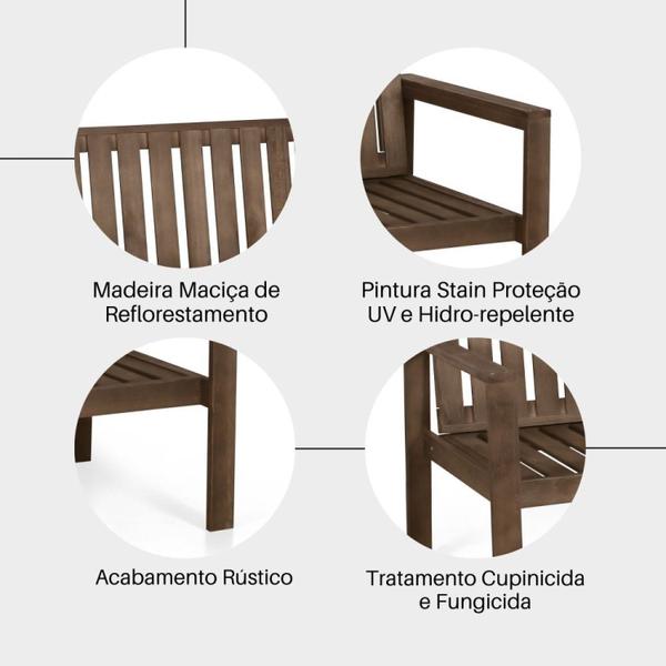 Imagem de Conjunto 2 Poltronas Banco 2 Lugares com Almofadas e Mesa Madeira Maciça Yescasa