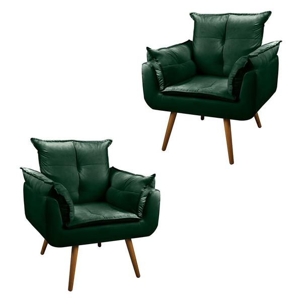 Imagem de Conjunto 2 Poltronas Cadeira Decorativa Opala Veludo Verde