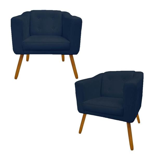 Imagem de Conjunto 2 Poltronas Cadeira Decorativa Quarto Lavinia Suede Azul Marinho - DL Decor