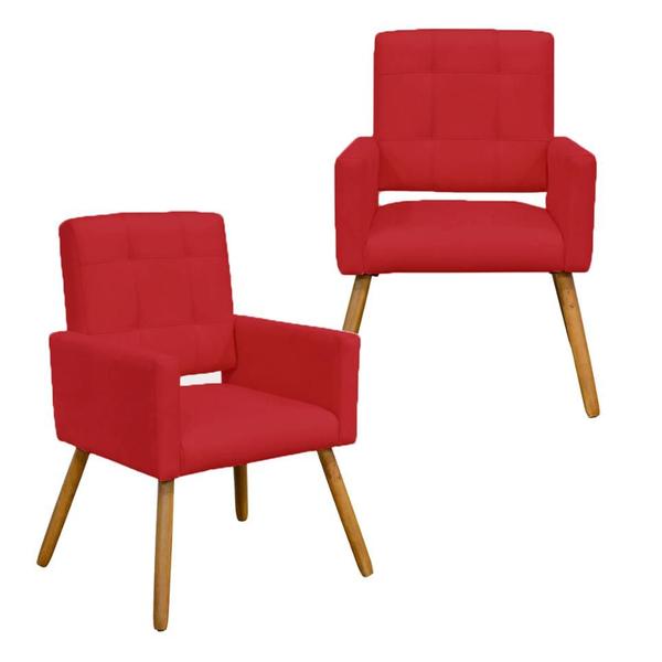 Imagem de Conjunto 2 Poltronas Cadeira Estofada Decorativa Camila Corano Vermelho - INCASA DECOR