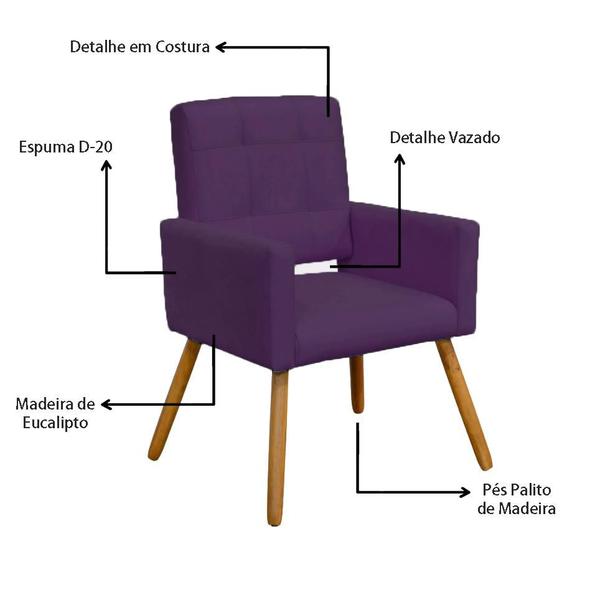 Imagem de Conjunto 2 Poltronas Cadeira Estofada Decorativa Camila Suede Roxo - INCASA DECOR