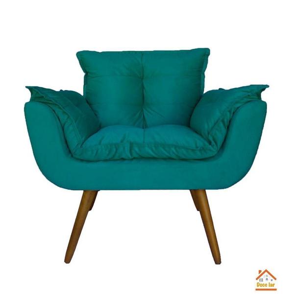 Imagem de Conjunto 2 Poltronas Decorativa Estofada Para Salão de Beleza Opala Suede Azul Turquesa - DL Decor