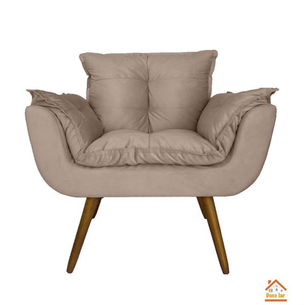 Imagem de Conjunto 2 Poltronas Decorativa Estofada Para Salão de Beleza Opala Suede Bege - DL Decor