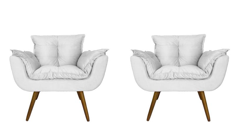 Imagem de Conjunto 2 Poltronas Decorativa Estofada Para Salão de Beleza Opala Suede Branco - DL Decor