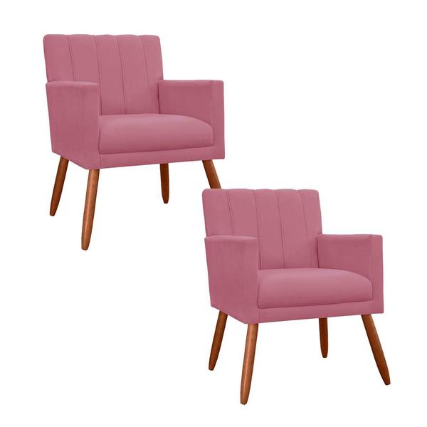 Imagem de Conjunto 2 Poltronas Decorativa Para Quarto Closet Clínica Cecília Suede Rosa - LM DECOR