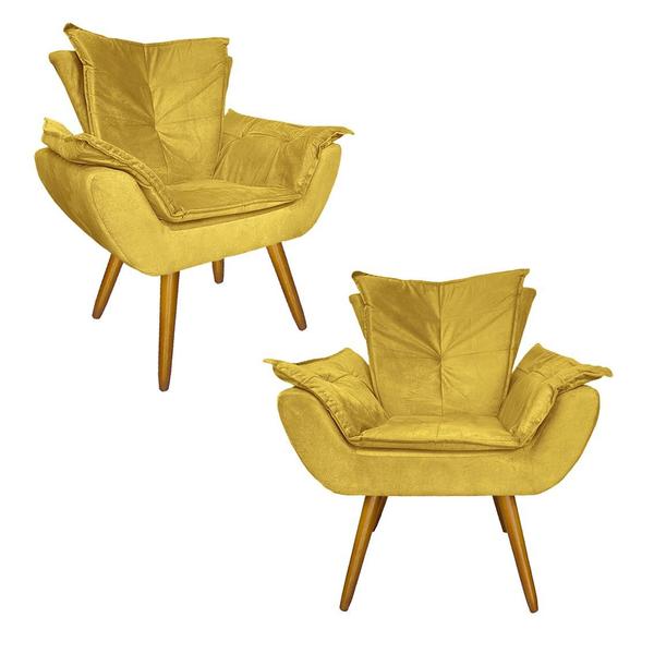 Imagem de Conjunto 2 Poltronas Decorativas Estofadas Sala Comercial Apolo Suede Amarelo - LM DECOR