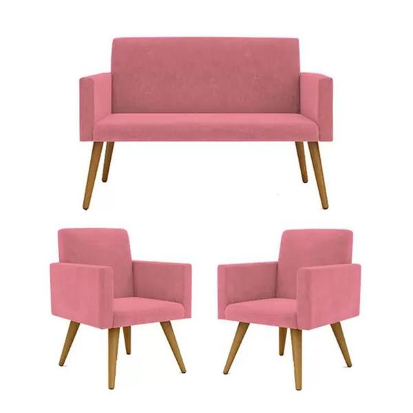 Imagem de Conjunto 2 Poltronas Decorativas Nina e 1 Namoradeira Pés Palito Suede Rosa DecorArt