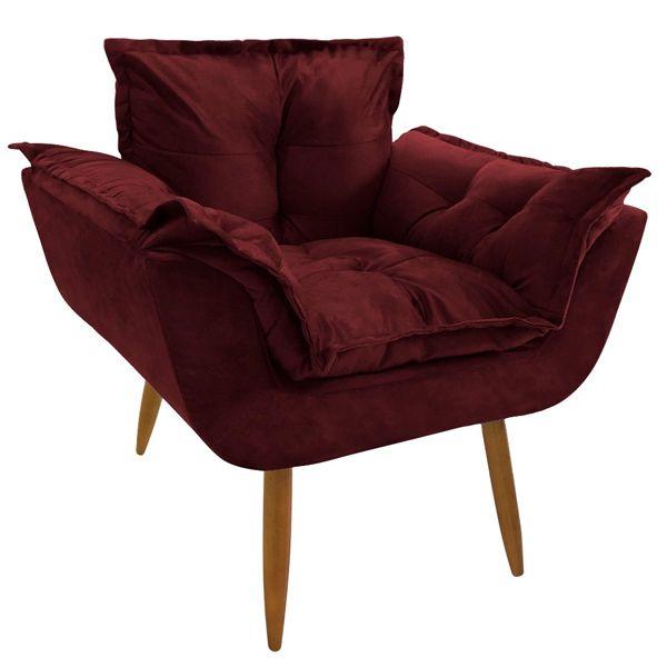 Imagem de Conjunto 2 Poltronas Decorativas Opala e 1 Puff Redondo Pés Palito Suede Marsala ANF Store