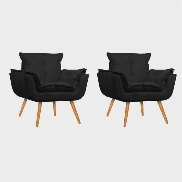 Imagem de Conjunto 2 Poltronas Decorativas Para Sala Opala Pés Palito Suede Preto VickyDecor