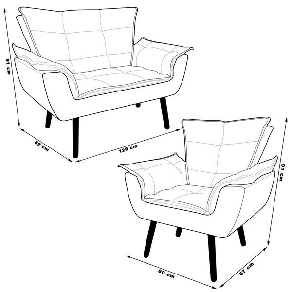 Imagem de Conjunto 2 Poltronas e 1 Namoradeira Pés Palito Charger Veludo Cinza G19 - Gran Belo