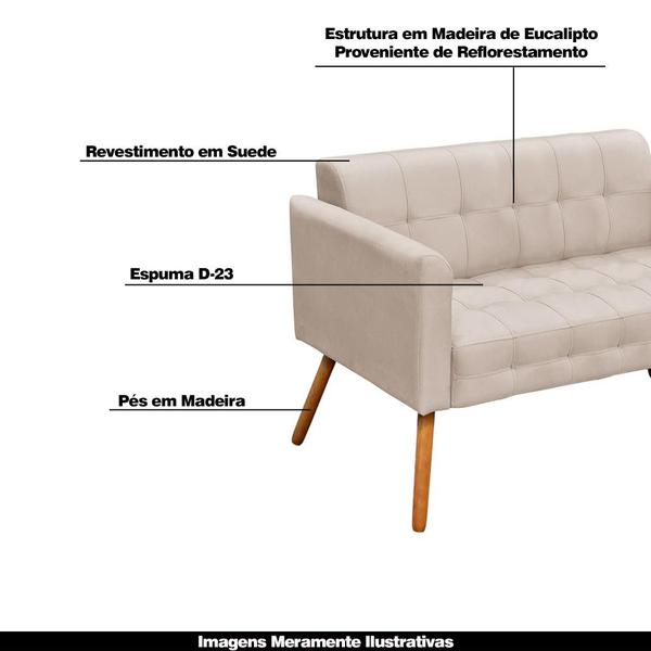 Imagem de Conjunto 2 Poltronas e 1 Namoradeira Pés Palito Karen Suede Bege G19 - Gran Belo