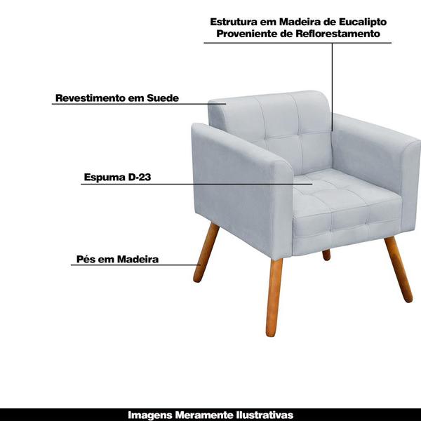 Imagem de Conjunto 2 Poltronas e 1 Namoradeira Pés Palito Karen Suede Cinza G19 - Gran Belo