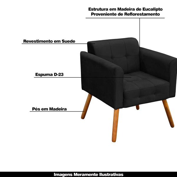 Imagem de Conjunto 2 Poltronas e 1 Namoradeira Pés Palito Karen Suede Preto G19 - Gran Belo