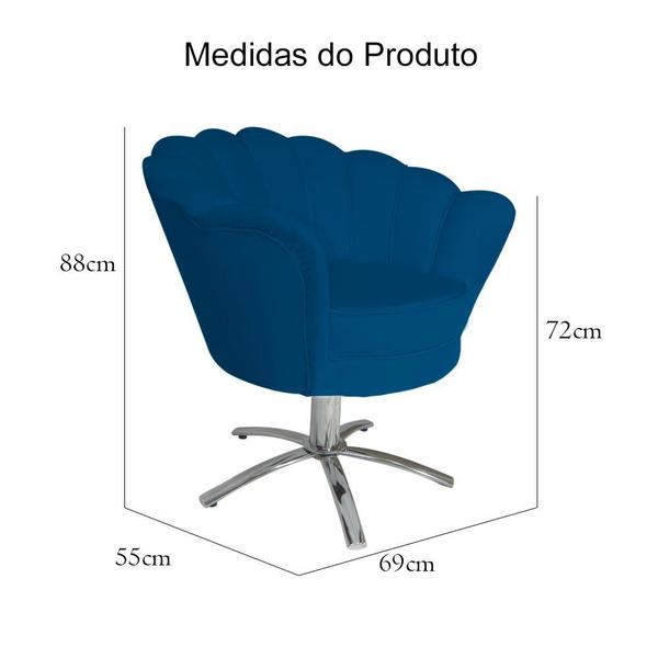 Imagem de Conjunto 2 Poltronas Estofada Com Base Giratória de Metal Pétala Suede Azul Royal - DL Decor