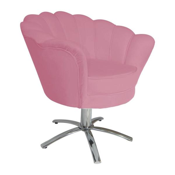 Imagem de Conjunto 2 Poltronas Estofada Com Base Giratória de Metal Pétala Suede Rosa Barbie - DL Decor