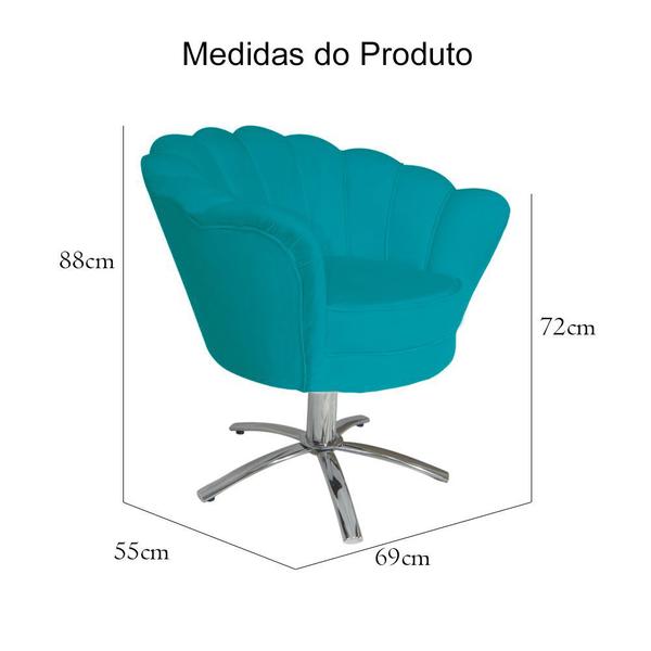 Imagem de Conjunto 2 Poltronas Estofada Com Base Giratória de Metal Pétala Veludo Azul Turquesa - DL Decor