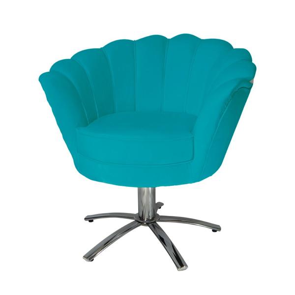 Imagem de Conjunto 2 Poltronas Estofada Com Base Giratória de Metal Pétala Veludo Azul Turquesa - LM DECOR