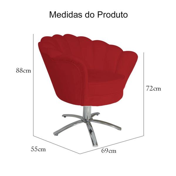 Imagem de Conjunto 2 Poltronas Estofada Com Base Giratória de Metal Pétala Veludo Vermelho - DL Decor