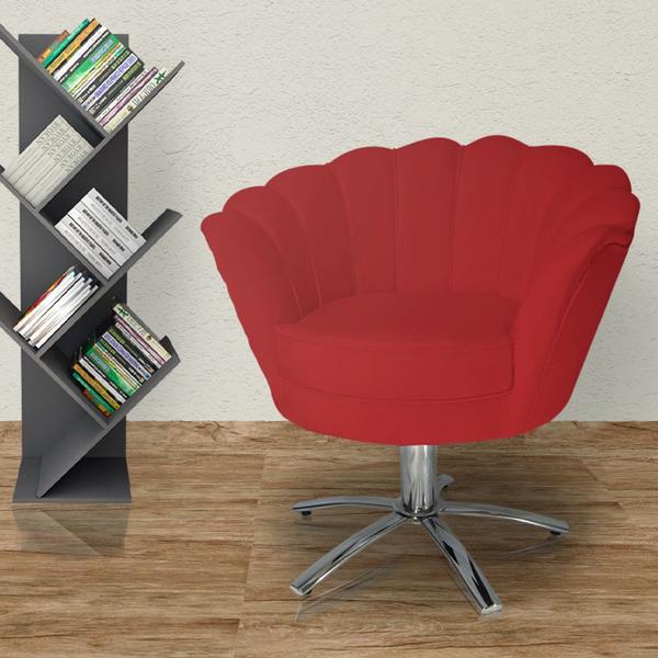 Imagem de Conjunto 2 Poltronas Estofada Com Base Giratória de Metal Pétala Veludo Vermelho - DL Decor