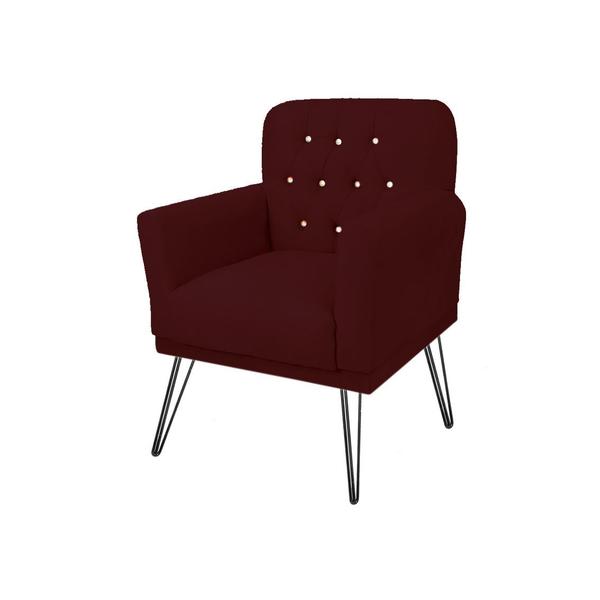 Imagem de Conjunto 2 Poltronas Estofada Para Escritório Pés de Ferro Anitta Suede Vermelho Bordo - DL Decor