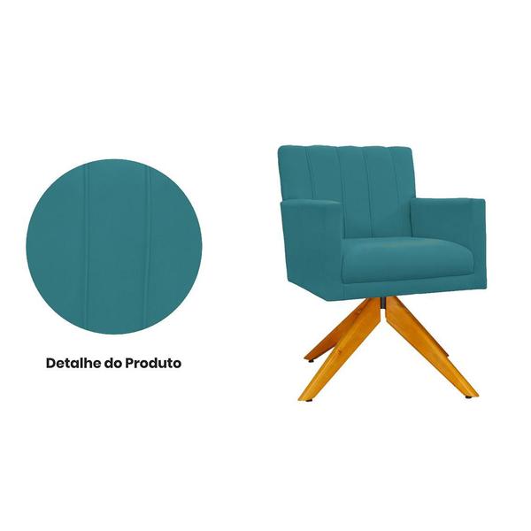 Imagem de Conjunto 2 Poltronas Estofadas Base Giratória De Madeira Cecília Suede Azul Turquesa - DL DECOR