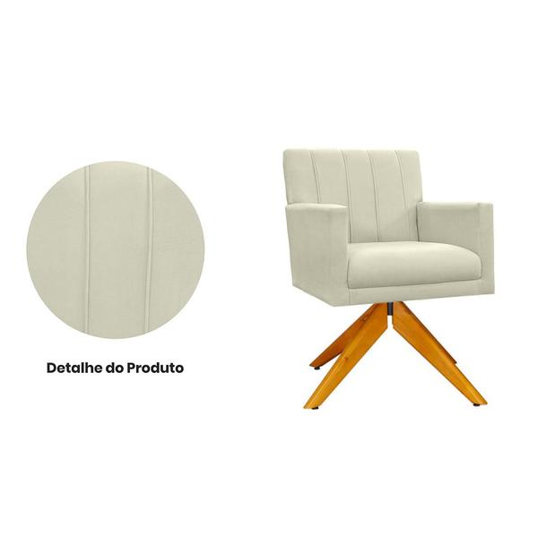 Imagem de Conjunto 2 Poltronas Estofadas Base Giratória De Madeira Cecília Suede Bege - DL DECOR