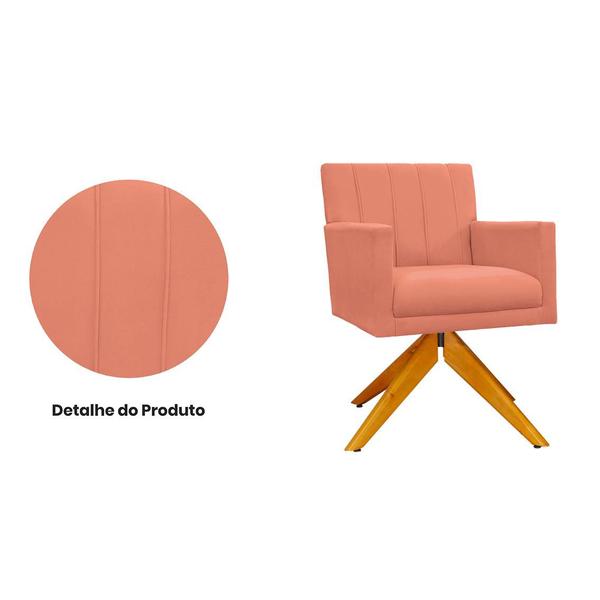 Imagem de Conjunto 2 Poltronas Estofadas Base Giratória De Madeira Cecília Veludo Coral - DL DECOR