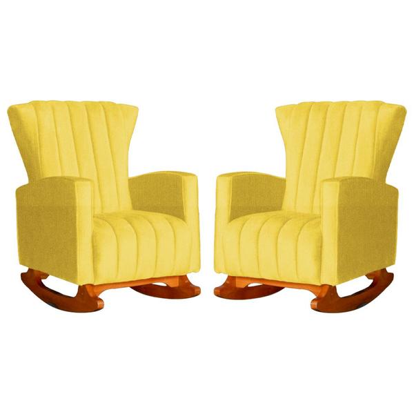 Imagem de Conjunto 2 Poltronas Estofadas de Balanço Melinda Suede Amarelo - DL DECOR