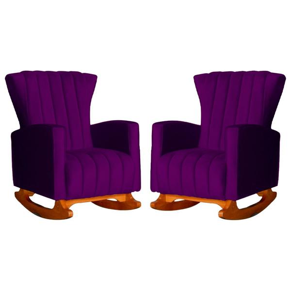 Imagem de Conjunto 2 Poltronas Estofadas de Balanço Melinda Veludo Roxo - LM DECOR