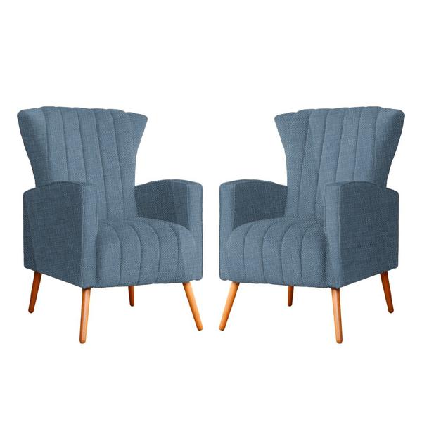 Imagem de Conjunto 2 Poltronas Estofadas Melinda Com Pés Palito Linho Azul - DL DECOR