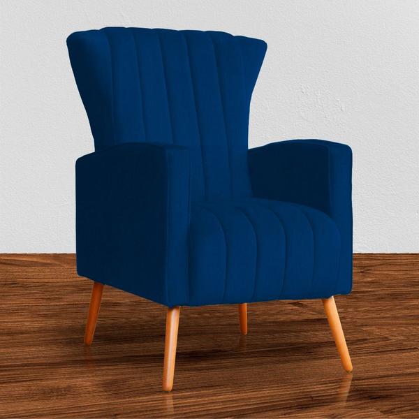 Imagem de Conjunto 2 Poltronas Estofadas Melinda Com Pés Palito Suede Azul Marinho - DL DECOR