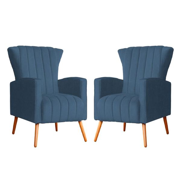 Imagem de Conjunto 2 Poltronas Estofadas Melinda Com Pés Palito Suede Azul Royal - DL DECOR