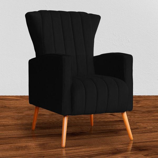 Imagem de Conjunto 2 Poltronas Estofadas Melinda Com Pés Palito Suede Preto - DL DECOR