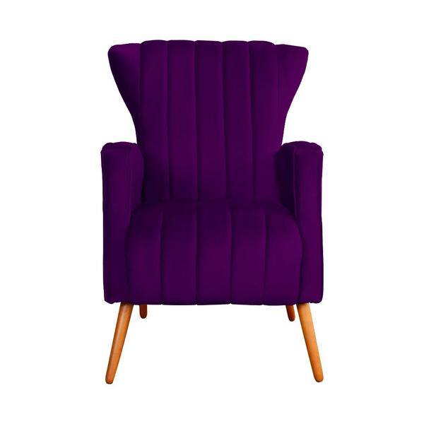 Imagem de Conjunto 2 Poltronas Estofadas Melinda Com Pés Palito Veludo Roxo - DL DECOR