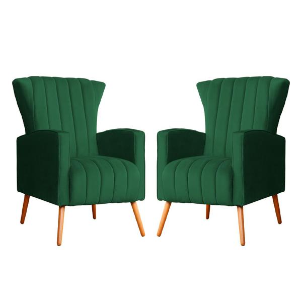 Imagem de Conjunto 2 Poltronas Estofadas Melinda Com Pés Palito Veludo Verde - DL DECOR