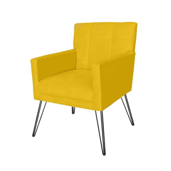 Imagem de Conjunto 2 Poltronas Estofadas Para Clínica Pés de Ferro Onix Corano Amarelo - DL Decor