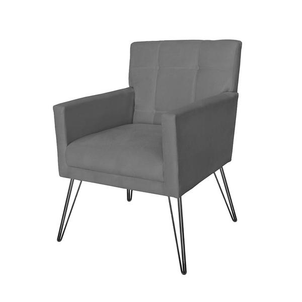 Imagem de Conjunto 2 Poltronas Estofadas Para Clínica Pés de Ferro Onix Suede Cinza - LM DECOR