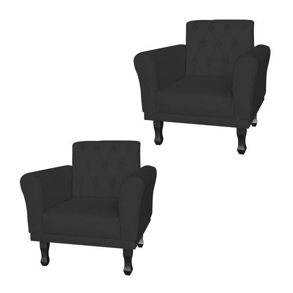 Imagem de Conjunto 2 Poltronas Estofadas Para Consultório Classic Corano Preto - LM DECOR