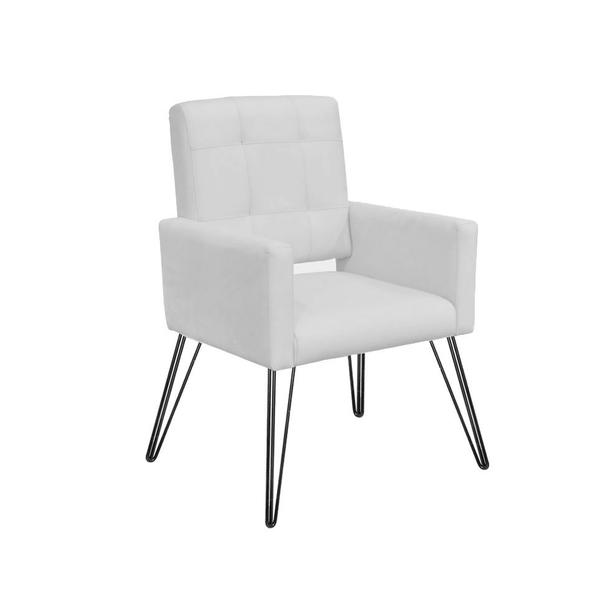 Imagem de Conjunto 2 Poltronas Estofadas Para Consultório Pés de Ferro Camila Corano Branco - DL Decor