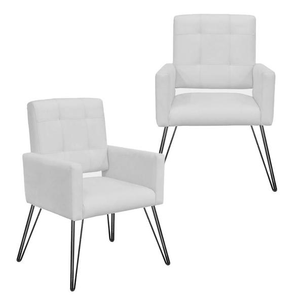 Imagem de Conjunto 2 Poltronas Estofadas Para Consultório Pés de Ferro Camila Corano Branco - LM DECOR