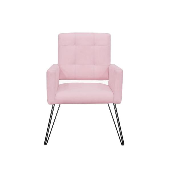 Imagem de Conjunto 2 Poltronas Estofadas Para Consultório Pés de Ferro Camila Corano Rosa Bebe - LM DECOR