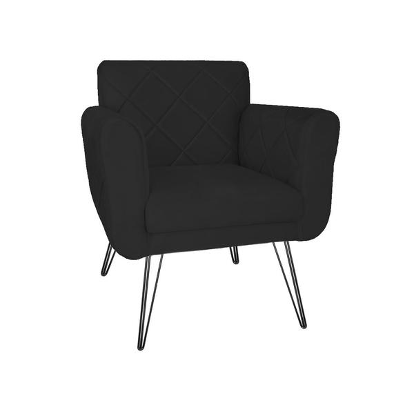 Imagem de Conjunto 2 Poltronas Estofadas Para Consultório Pés de Ferro Isabella Corano Preto - LM DECOR