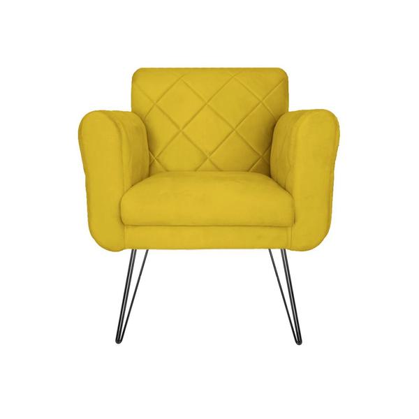 Imagem de Conjunto 2 Poltronas Estofadas Para Consultório Pés de Ferro Isabella Suede Amarelo - LM DECOR