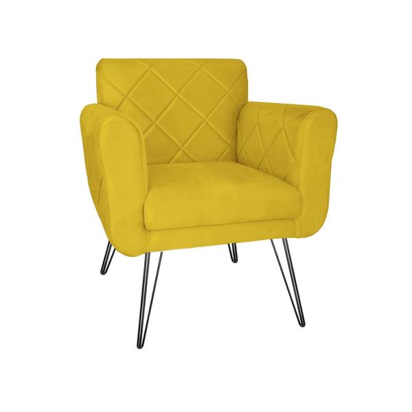 Imagem de Conjunto 2 Poltronas Estofadas Para Consultório Pés de Ferro Isabella Suede Amarelo - LM DECOR