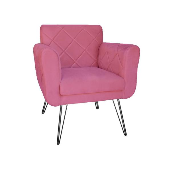 Imagem de Conjunto 2 Poltronas Estofadas Para Consultório Pés de Ferro Isabella Suede Rosa Barbie - DL Decor