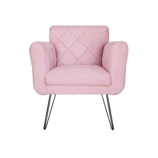 Imagem de Conjunto 2 Poltronas Estofadas Para Consultório Pés de Ferro Isabella Suede Rosa Bebe - DL Decor